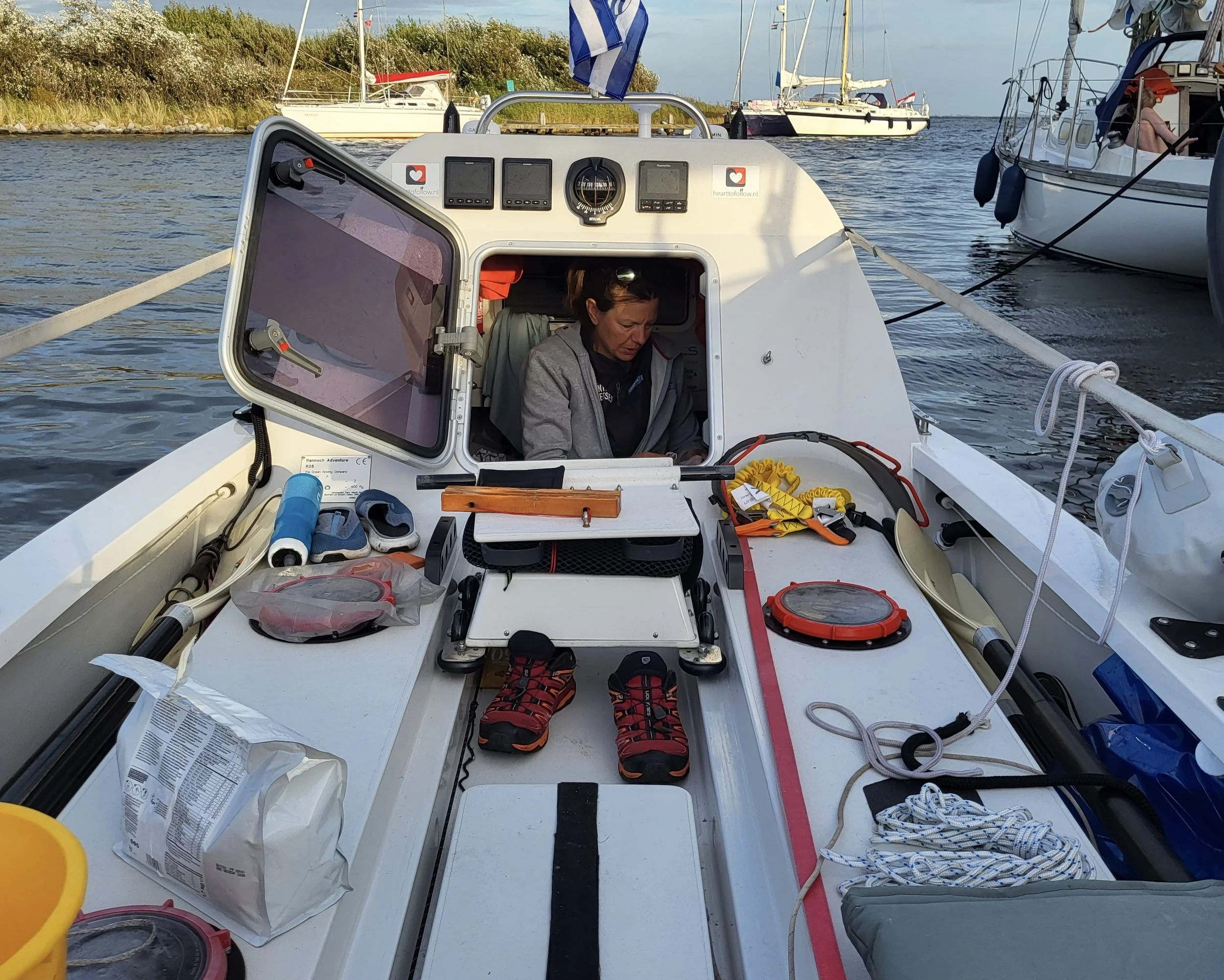 Small sleeping cabin inside an ocean rowing boat